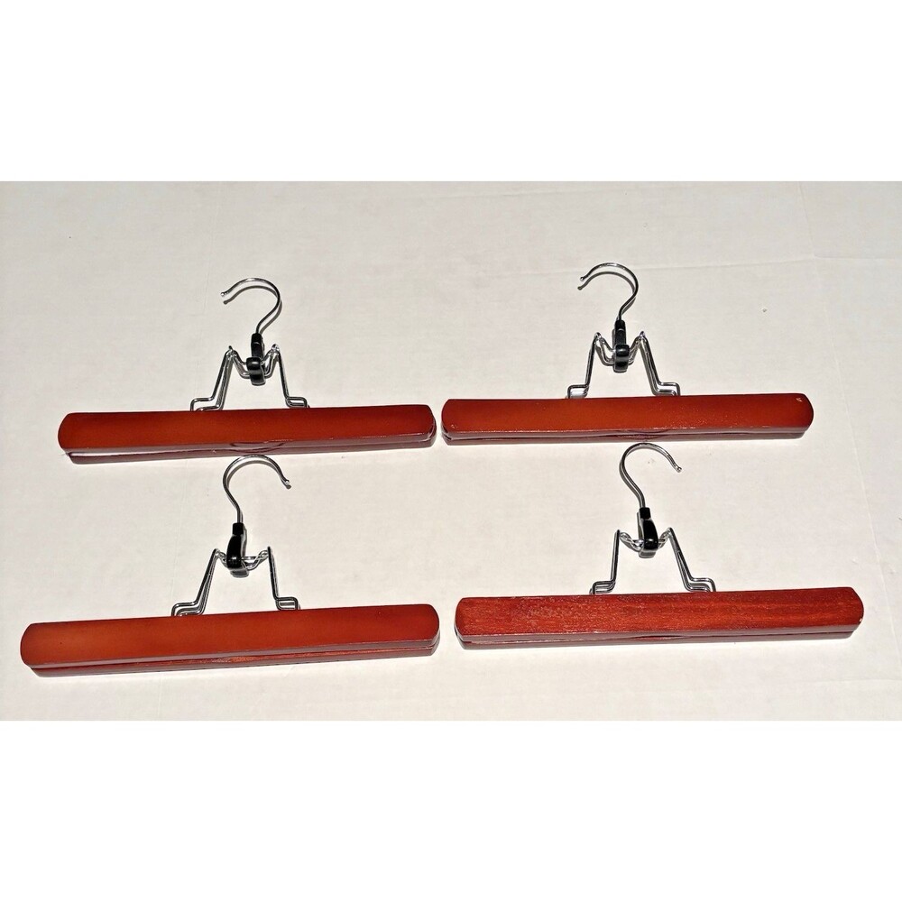 Vintage Lot Of 4 Wooden Hangers Lined Collectible For Pants Slacks Skirts 11”